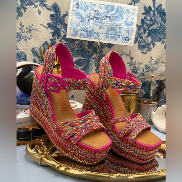 🆕 GIANNI BINI 🧿 NWOB Santi Woven Beaded Wedge Sandals - Rainbow Multi, Sz US 8 - Picture 3 of 16
